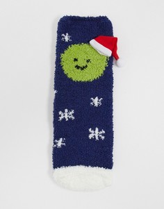 Новогодние носки с принтом брюссельской капусты в подарочной упаковке Loungeable-Зеленый