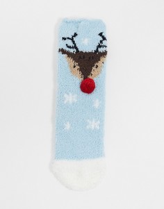 Новогодние носки с дизайном «Рудольф» в подарочной упаковке Loungeable-Коричневый