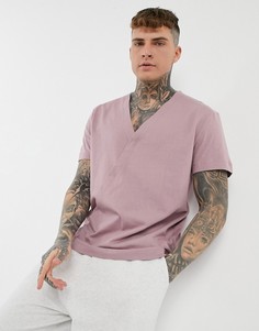 Фиолетовая выбеленная свободная футболка с V-образным вырезом ASOS DESIGN-Фиолетовый
