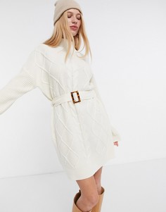 Белое вязаное платье-джемпер с узором «косы» AX Paris-Белый