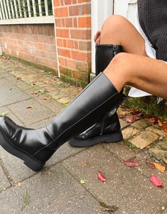 Черные сапоги до колен на платформе ASOS DESIGN Christa-Черный