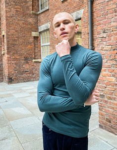 Темно-зеленый облегающий лонгслив с высоким воротником ASOS DESIGN