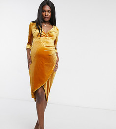 Эксклюзивное горчичное бархатное платье миди с запахом Jaded Rose Maternity-Желтый