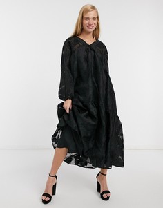 Черное платье миди с жаккардовым принтом ASOS DESIGN-Черный