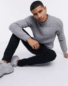 Серый джемпер крупной вязки с узором «косы» ASOS DESIGN