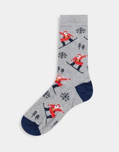 Высокие носки с Санта Клаусом на сноуборде ASOS DESIGN-Серый