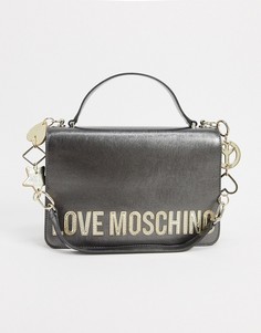 Темно-серая сумка на плечо со звездой, сердцем и пацификом Love Moschino-Серебристый