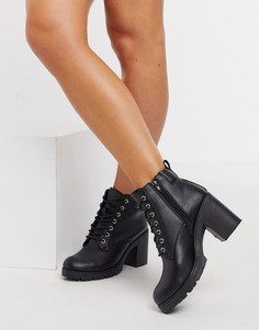 Черные ботильоны на каблуке со шнуровкой New Look-Черный
