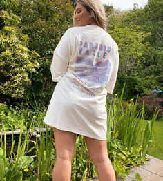 Кремовое платье-футболка oversized с принтом ASOS DESIGN Curve-Кремовый