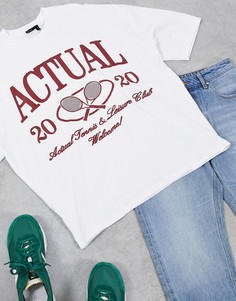 Белая свободная футболка в стиле oversized с принтом «теннис» ASOS Actual-Белый