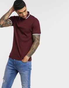 Поло бордового цвета в рубчик с окантовкой Burton Menswear-Красный
