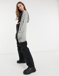 Серый трикотажный кардиган с капюшоном Only