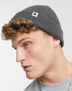 Темно-серая короткая шапка-бини в рубчик Jack & Jones-Серый