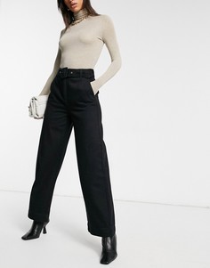 Черные джинсы с широкими штанинами и ремнем Selected Femme-Черный