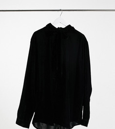 Черная бархатная рубашка классического кроя с бантом на воротнике ASOS DESIGN Plus-Черный