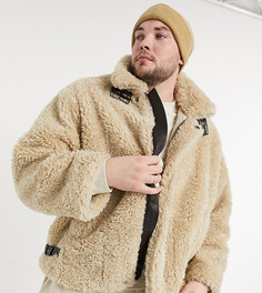 Светло-бежевая куртка авиатор в стиле oversized из искусственного меха ASOS DESIGN Plus-Бежевый