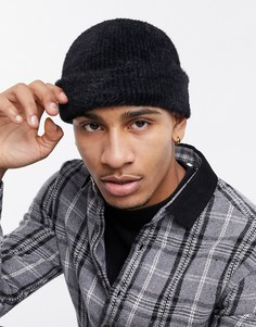 Черная пушистая мини шапка-бини в рыбацком стиле ASOS DESIGN-Черный