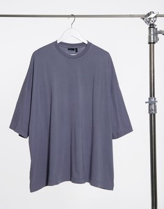 Очень длинная oversized-футболка выбеленного синего цвета ASOS DESIGN-Серый