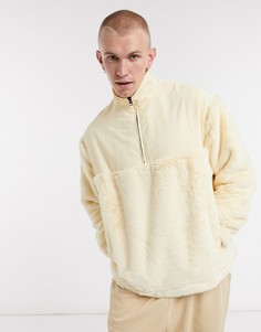Кремовый свитшот в стиле oversized с высоким воротом из искусственного меха и нейлона ASOS DESIGN-Бежевый