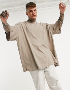 Бежевая удлиненная футболка в стиле "extreme oversized" из трикотажа с вафельной фактурой ASOS DESIGN-Серый