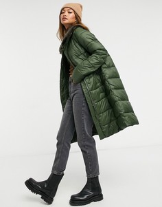 Длинная утепленная куртка зеленого цвета с воротником из искусственного меха Barbour Teasel-Зеленый