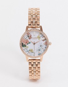Золотистые наручные часы Olivia Burton OB16BF34 Sparkle с цветочным принтом и металлическим браслетом-Золотистый
