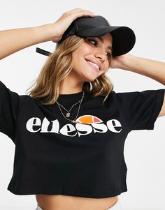 Черная укороченная футболка ellesse-Черный