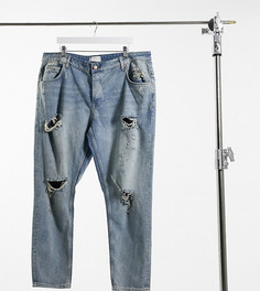 Суженные книзу джинсы голубого винтажного оттенка с большим дырками ASOS DESIGN Plus-Голубой