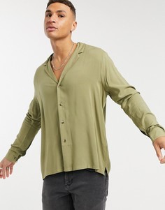 Свободная рубашка из вискозы цвета хаки с отложным воротником ASOS DESIGN-Зеленый