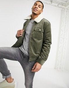 Вельветовая куртка-харрингтон цвета хаки Topman-Зеленый
