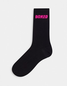 Черные носки с надписью "Bored" ASOS DESIGN-Черный
