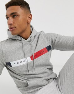 Серый меланжевый худи с логотипом на груди Tommy Hilfiger