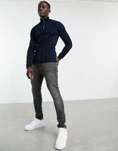 Темно-синий вязаный джемпер в широкий рубчик с короткой молнией ASOS DESIGN