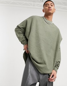 Свитшот с изнаночной отделкой, рваным краем и круглым вырезом в стиле oversized ASOS DESIGN-Зеленый