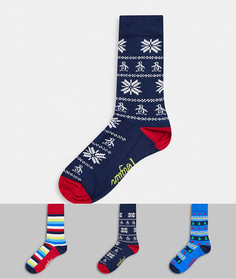 Три пары новогодних носков с принтом темно-синего/синего цвета Penguin-Многоцветный