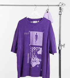 Oversized-футболка из пике в стиле унисекс фиолетового цвета с эффектом кислотной стирки и принтом COLLUSION Unisex-Фиолетовый