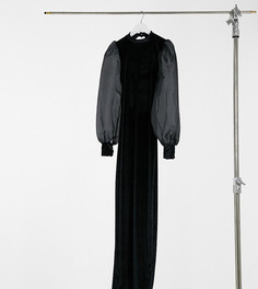 Черное бархатное платье мидакси с рукавами из органзы и открытой спиной ASOS DESIGN Tall-Черный