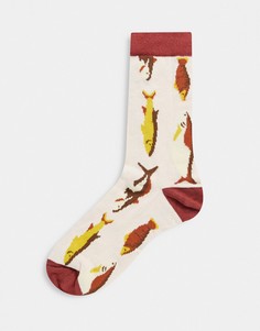 Носки до щиколотки нейтральных оттенков с узором из рыб ASOS DESIGN-Многоцветный
