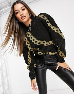 Черный джемпер с подплечниками и узором в виде цепей ASOS DESIGN