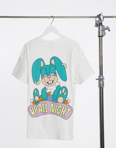 Белая oversized-футболка с принтом "Up All Night" на спине Crooked Tongues-Белый