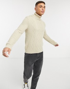 Бежевая вязаная водолазка с узором "косы" ASOS DESIGN-Бежевый
