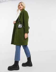Оливковое пушистое пальто прямого кроя Liquorish-Зеленый