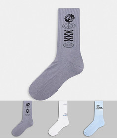 Набор из трех пар спортивных носков с футуристичными логотипами ASOS DESIGN-Многоцветный