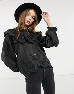 Черная блузка с вышивкой Topshop-Черный