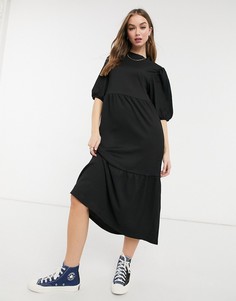 Черное ярусное платье миди свободного кроя New Look-Черный