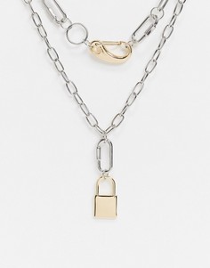 Цепочки из смеси металлов с навесным замком и застежками-карабинами Topman-Многоцветный