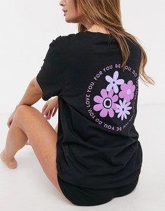 Черная oversized-футболка с цветочным принтом Chelsea Peers-Черный