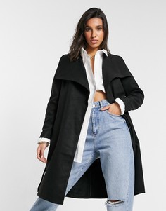 Черное драпированное пальто средней длины Only Phoebe-Черный