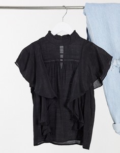 Черный топ с оборками на рукавах Vero Moda