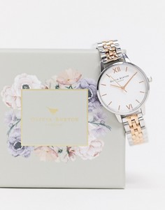Часы с белым циферблатом и браслетом из металла разных цветов Olivia Burton-Серебристый